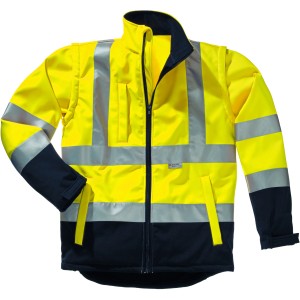 Scheibler Warnschutz-Softshelljacke Flash in Gelb-Navy, Gr. XL mit Reflektoren für hohe Sichtbarkeit.