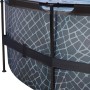 Detailansicht: Grauer EXIT Stone Pool ø 427 cm mit Steinmuster und Stahlrahmen.