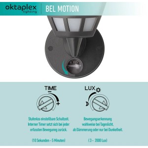 Anthrazitfarbene Oktaplex Außenlampe mit Sensor und E27 Fassung. Wetterfeste Außenleuchte für den Garten.