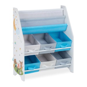 Relaxdays Kinderregal Spanplatte Stoff Metall Bunt Mit 6 Boxen und 2 Hängefächern 74 cm x 62 cm x 31,5 cm 5 kg