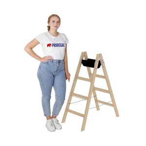 PROREGAL Holz-Sprossenleiter, 2x4 Sprossen, mit Eimerhaken und Ketten-Spreizsicherung.