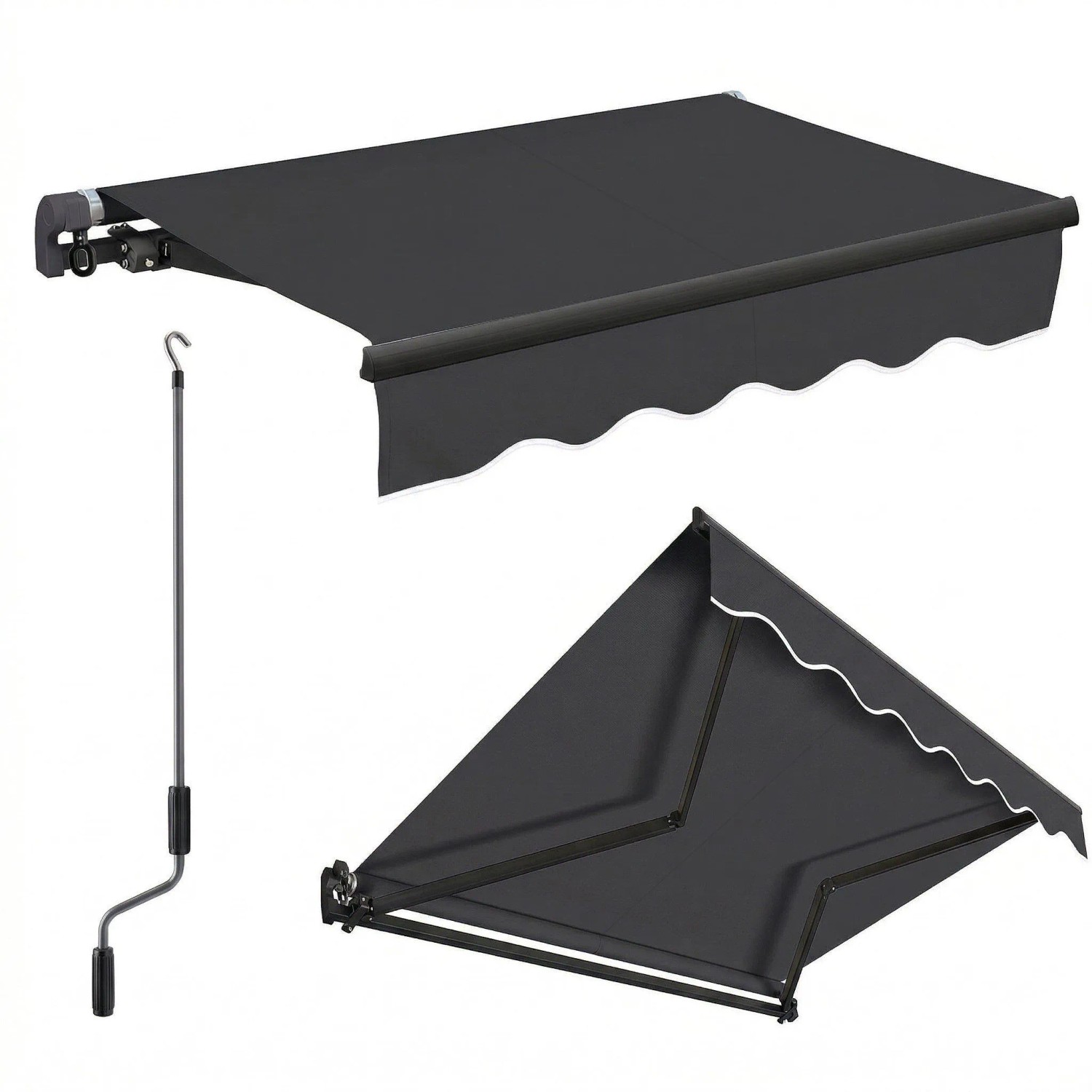 Sekey Gelenkarmmarkise mit Handkurbel für Balkon Sonnenschutz Aluminium Sonnenmarkise Verstellbar Manuell Wetterfest 250x200cm Anthrazit