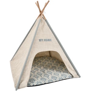 Beiges Hunde Tipi Zelt „My Home“ (68x68x80cm) mit gemustertem Kissen, ideal als gemütlicher Rückzugsort für kleine Hunde.