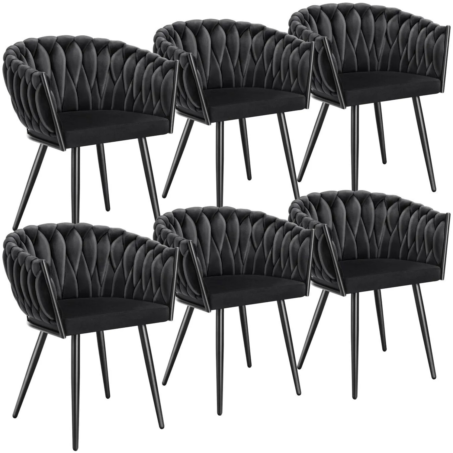 Tectake Set Esszimmerstuhl Astano Gepolstert  Mit Samtbezug  Knotendesign Durchgehende Lehne 6Er Set 55 x 60 50 x 75 cm Schwarz