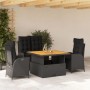 Schwarze 4-tlg. vidaXL Garten-Essgruppe mit Kissen und höhenverstellbarem Tisch.