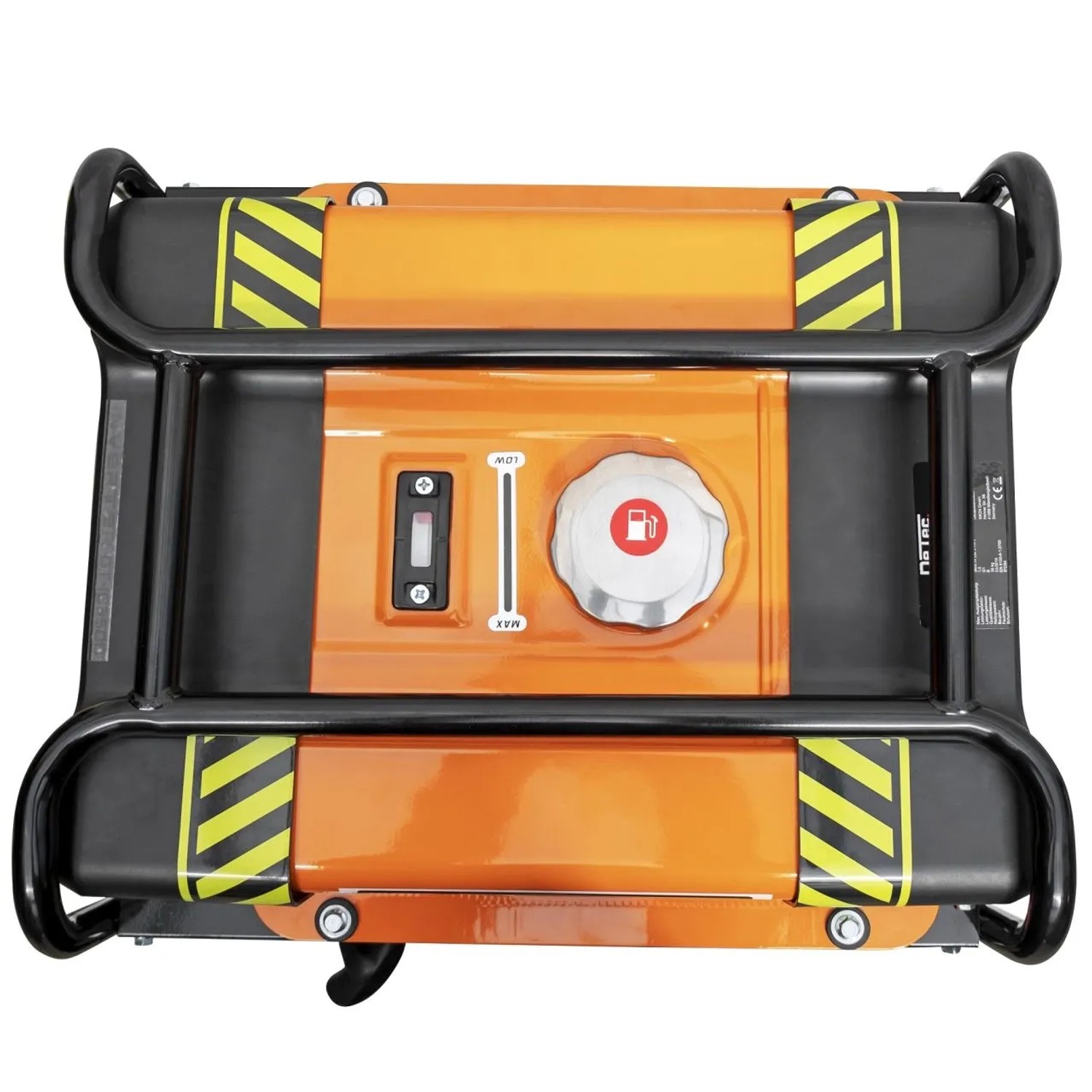 DeTec. Inverter Stromerzeuger, 3,5 kW, Benzin Stromgenerator, orange, mit Tankdeckel und Füllstandsanzeige.
