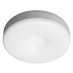 Weiße Osram LED DOT-it Touch Slim Lampe, ein kleines Nachtlicht mit grauer Umrandung.