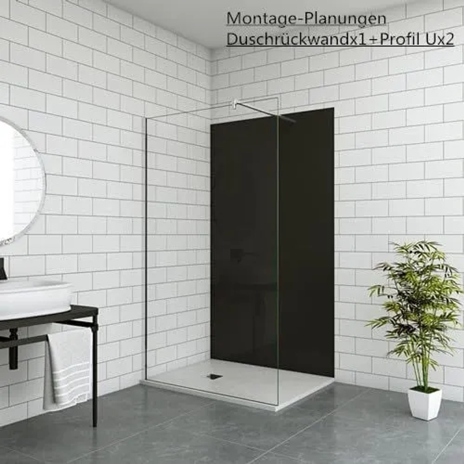 Duschparadies Duschrückwand, 80x210cm, matt schwarz, als Wandverkleidung im Badezimmer.
