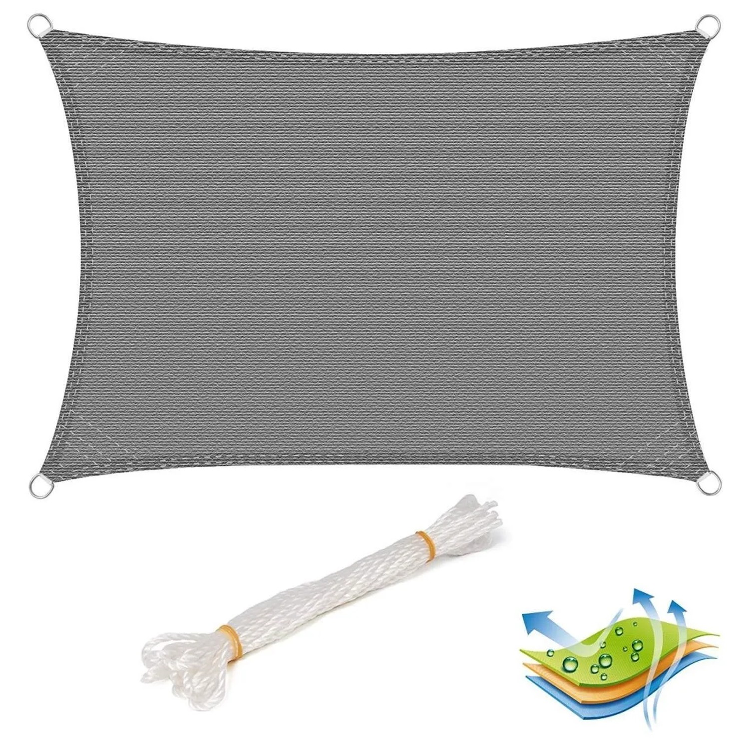 WOLTU Sonnensegel Sonnenschutz Atmungsaktiv HDPE Grau 2x4 m