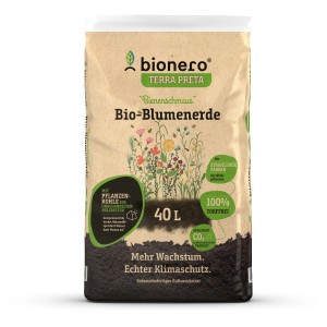 Sack bionero Bio-Blumenerde Bienenschmaus 40L, torffrei mit Pflanzenkohle für Blühpflanzen.