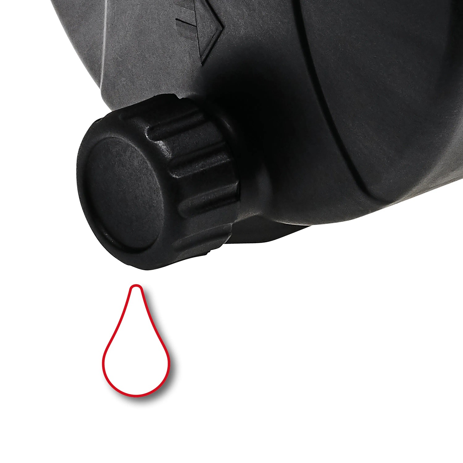 Detailaufnahme: Schwarze Einhell Gartenpumpe GC-GP 6538 mit rotem Tropfen-Symbol.