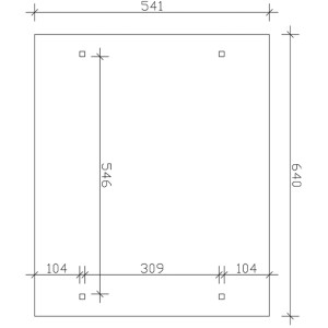 Skizze Carport Odenwald: Maße 640x541 cm, Einfahrt 546 cm breit, Pfostenabstände. Ideal für Planung.