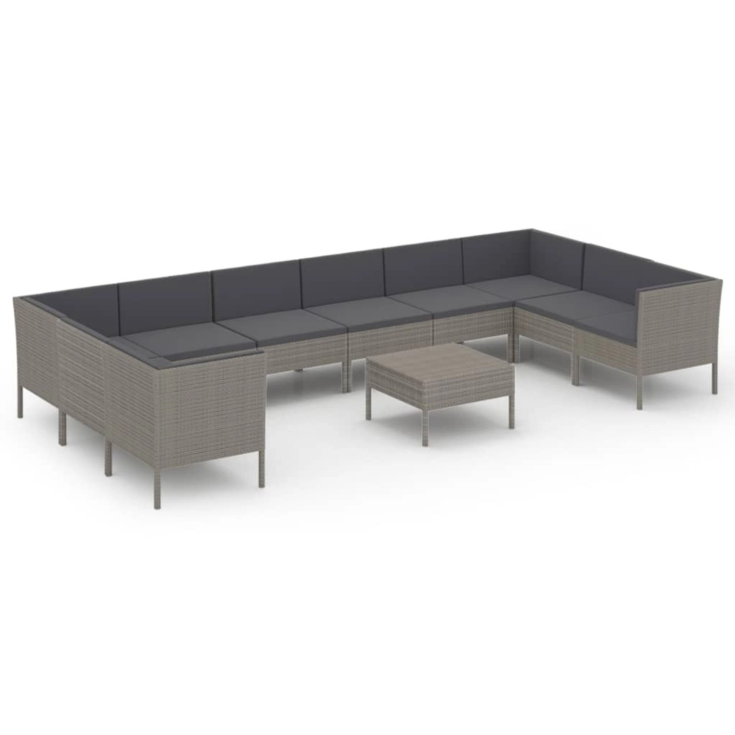 vidaXL 11-tlg Garten-Lounge-Set mit Auflagen Poly Rattan Grau Modell 14