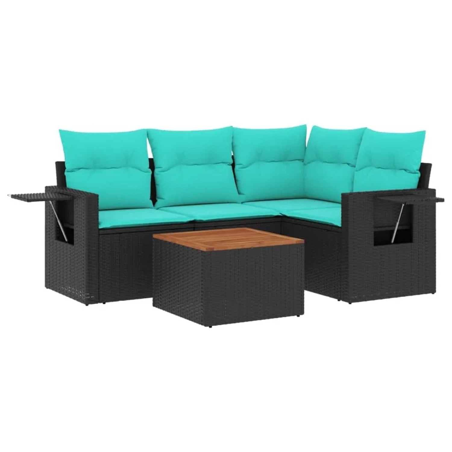 vidaXL 5-Tlg Gartensofa-Set mit Kissen Schwarzes Polyrattan 3224545