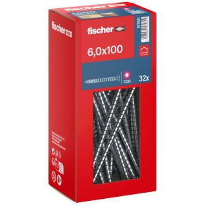 Fischer Holzbauschrauben, Zylinderkopf, 6x100 mm, 32 Stück im Karton.