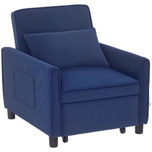Blauer HOMCOM Schlafsessel aus Polyester mit Kissen. Loungesessel mit Schlaffunktion.
