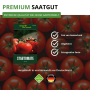 Samenpaket Stabtomaten Tamina mit reifen Tomaten. Premium Gemüsesamen, gentechnikfrei, ungebeizt, ertragreich. Hergestellt in Deutschland.