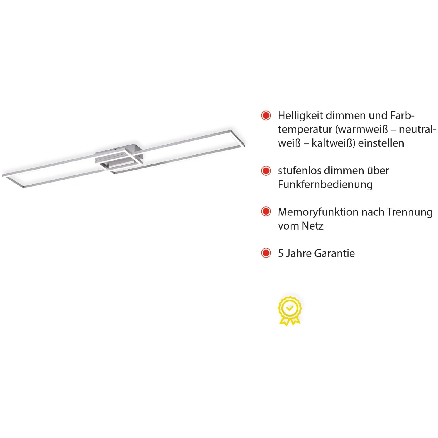 Moderne LED-Deckenleuchte Iven von Just Light, 110x25 cm, Stahl, dimmbar.