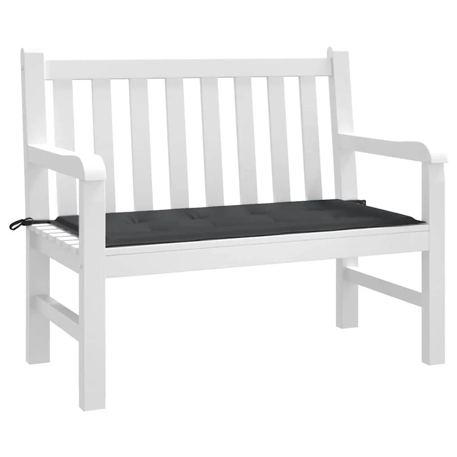Schwarze vidaXL Gartenbank Auflage (120x50x4 cm) aus Oxford-Gewebe auf einer Gartenbank.