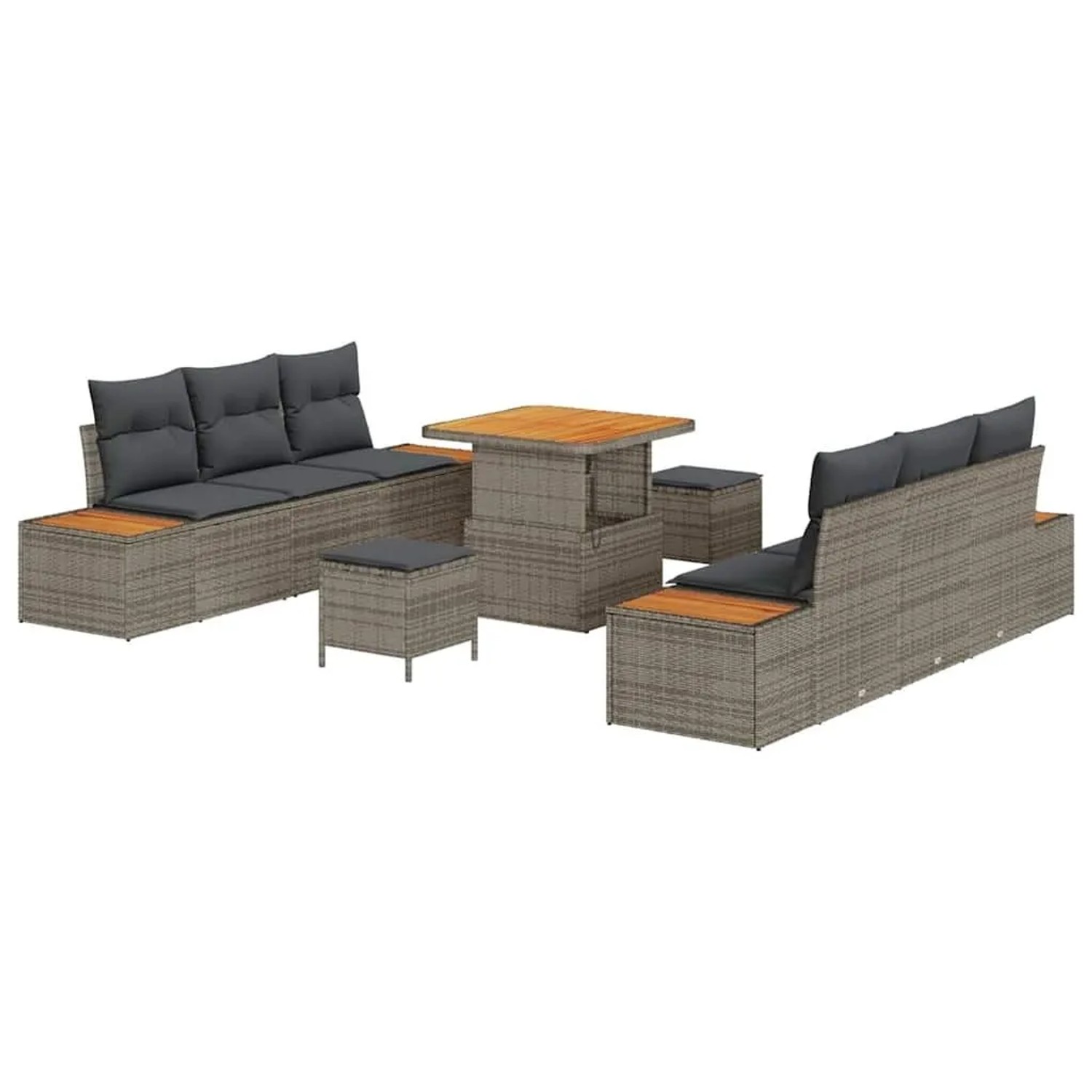 vidaXL Gartensofa-set mit Kissen mit Speicher 9-Tlg Grau Poly-Rattan 336481 günstig online kaufen