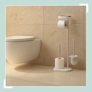 Relaxdays WC Garnitur Edelstahl Weiß mit Ablage 69 cm x 31 cm x 16 cm 1,9 kg