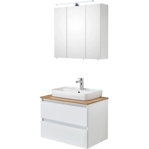 Pelipal Badmöbel-Set Quickset 360, 113 cm, Weiß Glanz mit Waschbecken, Unterschrank und Spiegelschrank.