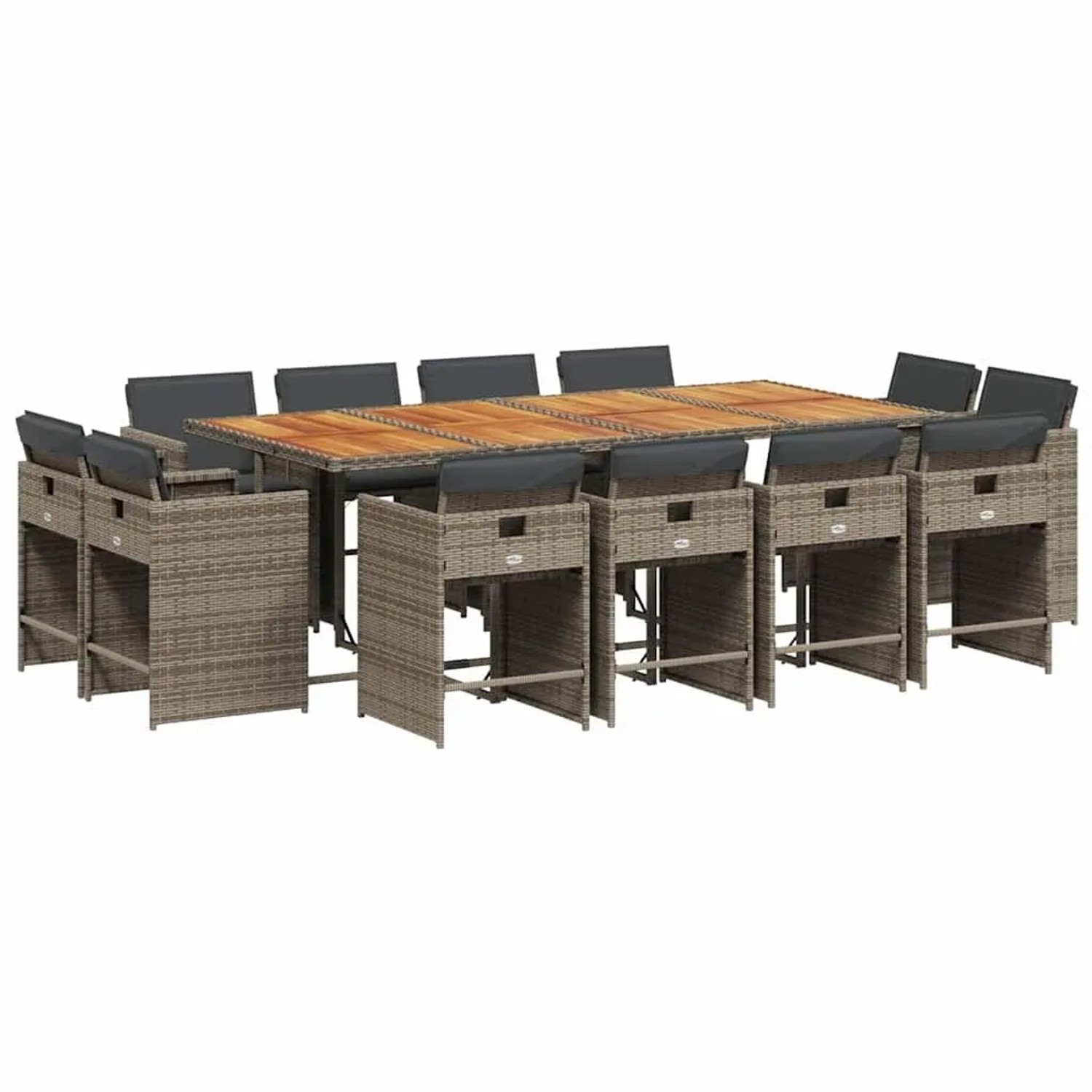 vidaXL 13-Tlg Garten-Essgruppe mit Kissen Grau Poly Rattan 3211226