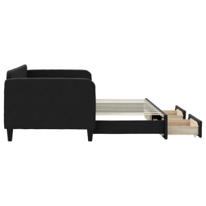 Schwarzes vidaXL Tagesbett, ausziehbar mit Schubladen, Stoff, 90x200 cm.