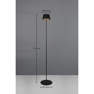 Schwarze Reality LED Stehleuchte Suarez, dimmbar, IP44, Höhe 123cm.