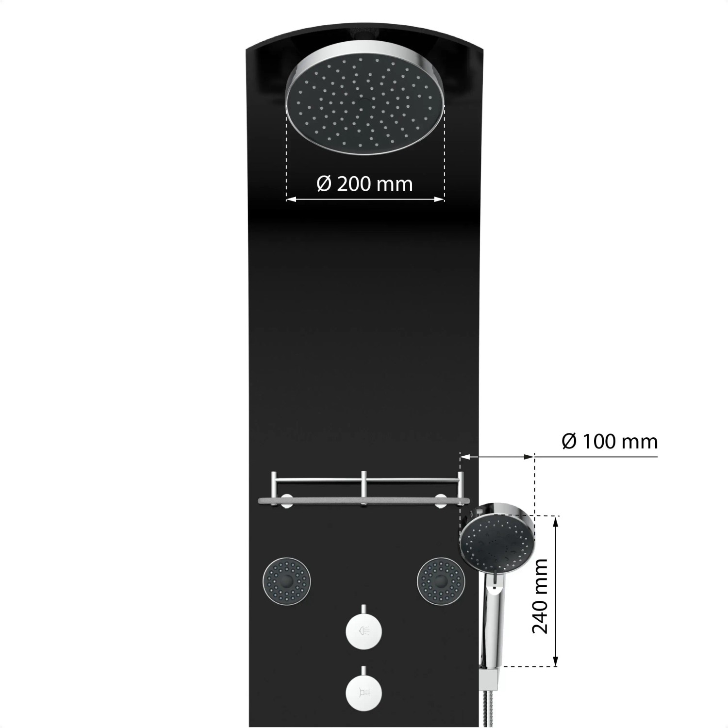 Schwarzes Eisl Duschpaneel Karibik 3 in 1 mit Regendusche und Massagedüsen.