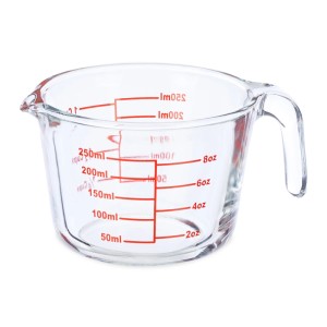 Relaxdays Messbecher Borosilikatglas Transparent Rot Hitzebeständig 7 x 10 x 13,5 cm 300 g