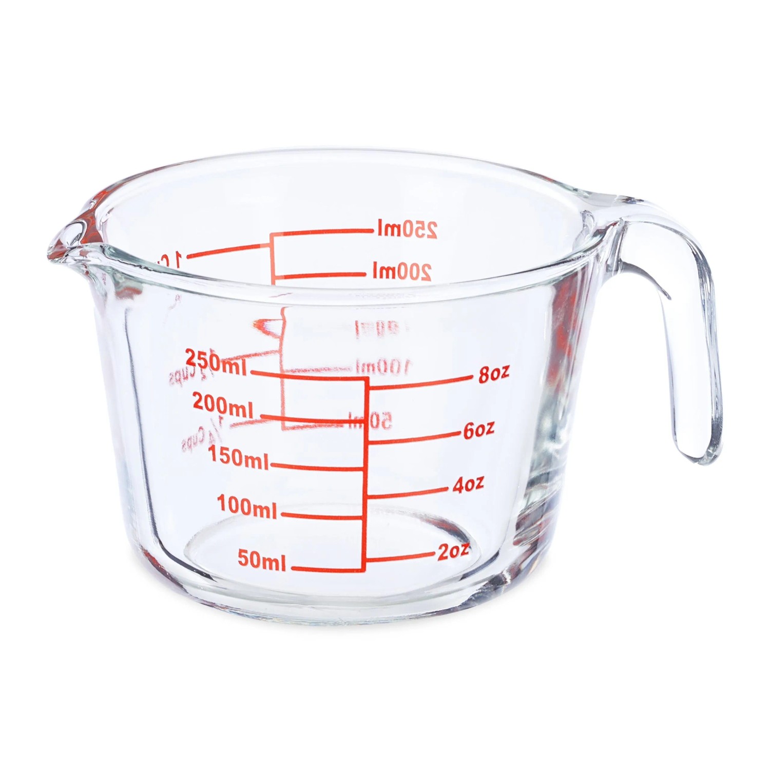 Relaxdays Messbecher Borosilikatglas Transparent Rot Hitzebeständig 7 x 10 x 13,5 cm 300 g