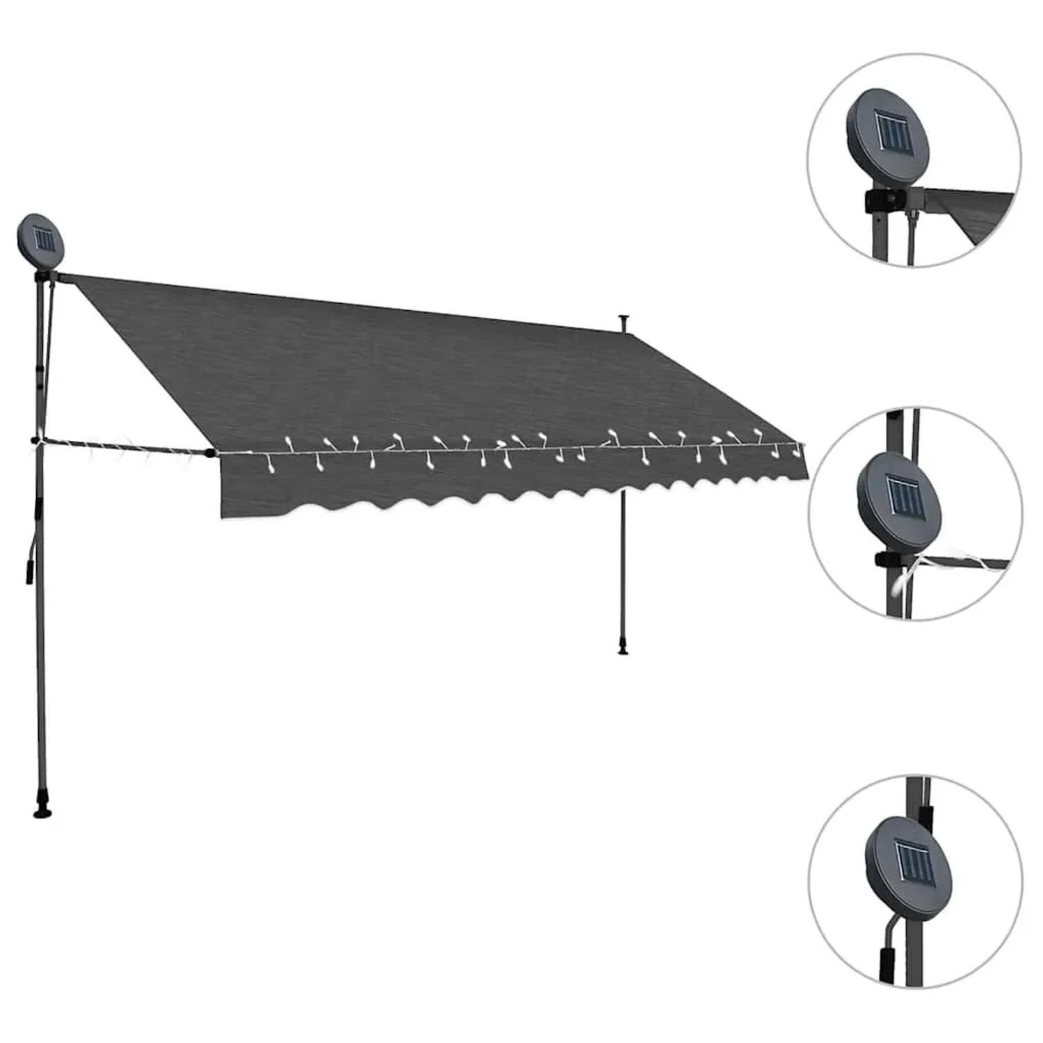 vidaXL Einziehbare Markise Handbetrieben mit LED 350 cm Anthrazit 145867_3