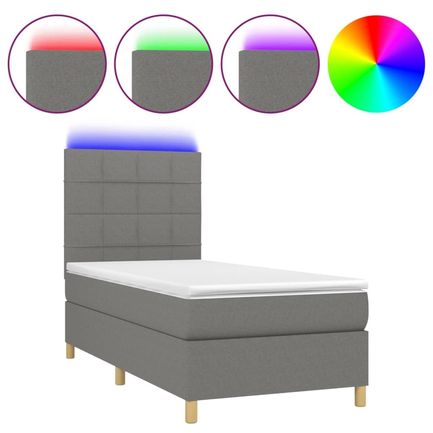 vidaXL Boxspringbett mit Matratze & LED Dunkelgrau 90x190 cm Stoff 3135398 günstig online kaufen