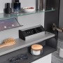Fackelmann Spiegelschrank Luna Anthrazit 80cm, Innenansicht mit Ablagen und Steckdose.