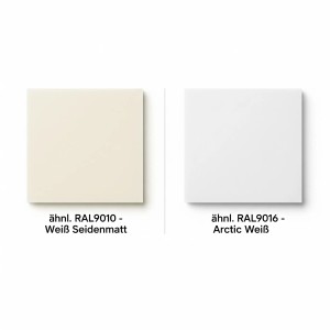 Farbmuster: Zimmertür Brillant Classic in Weiß seidenmatt (RAL 9010) und Arctic Weiß (RAL 9016).