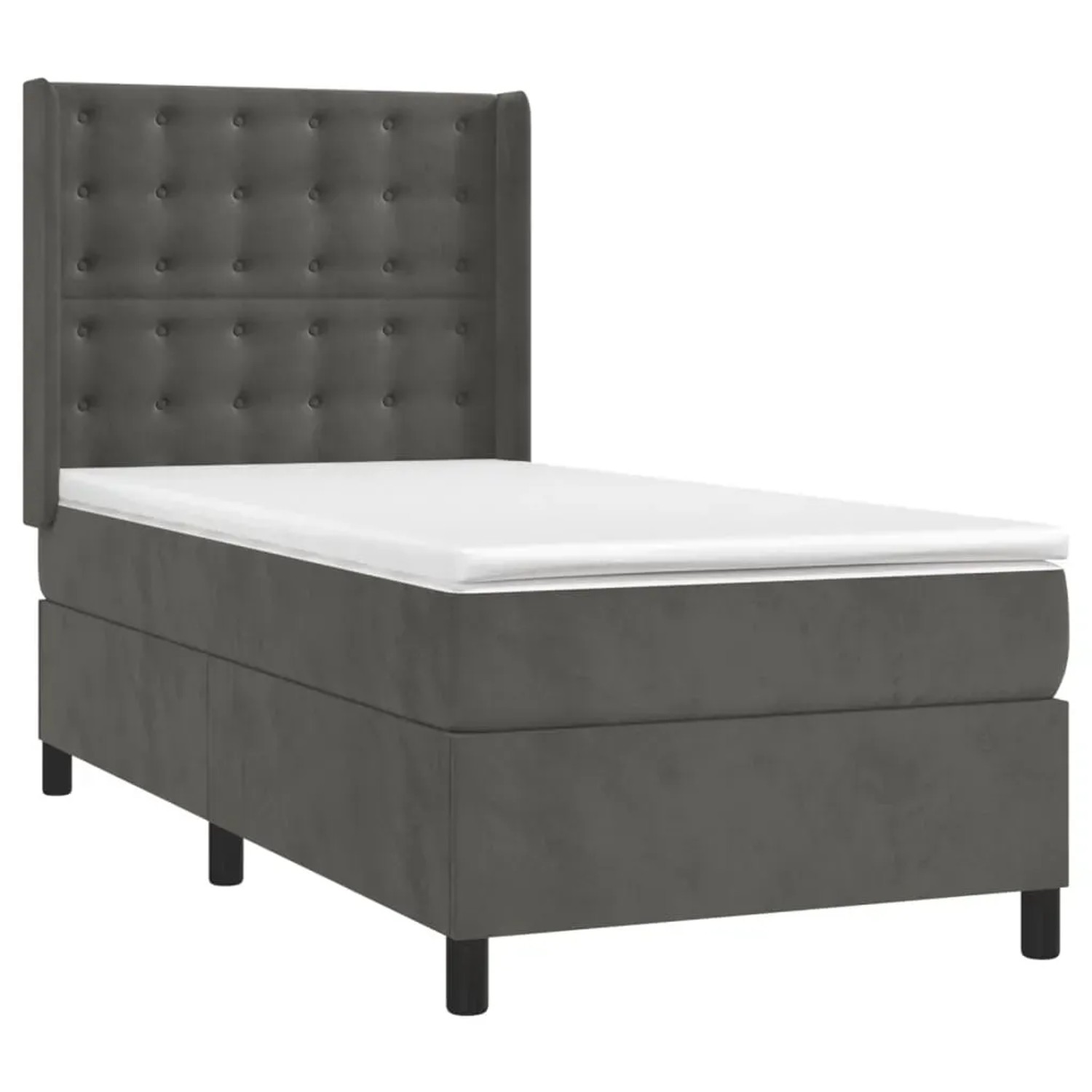 Dunkelgraues vidaXL Boxspringbett (80x200 cm) mit Samtbezug, Matratze und Kopfteil.