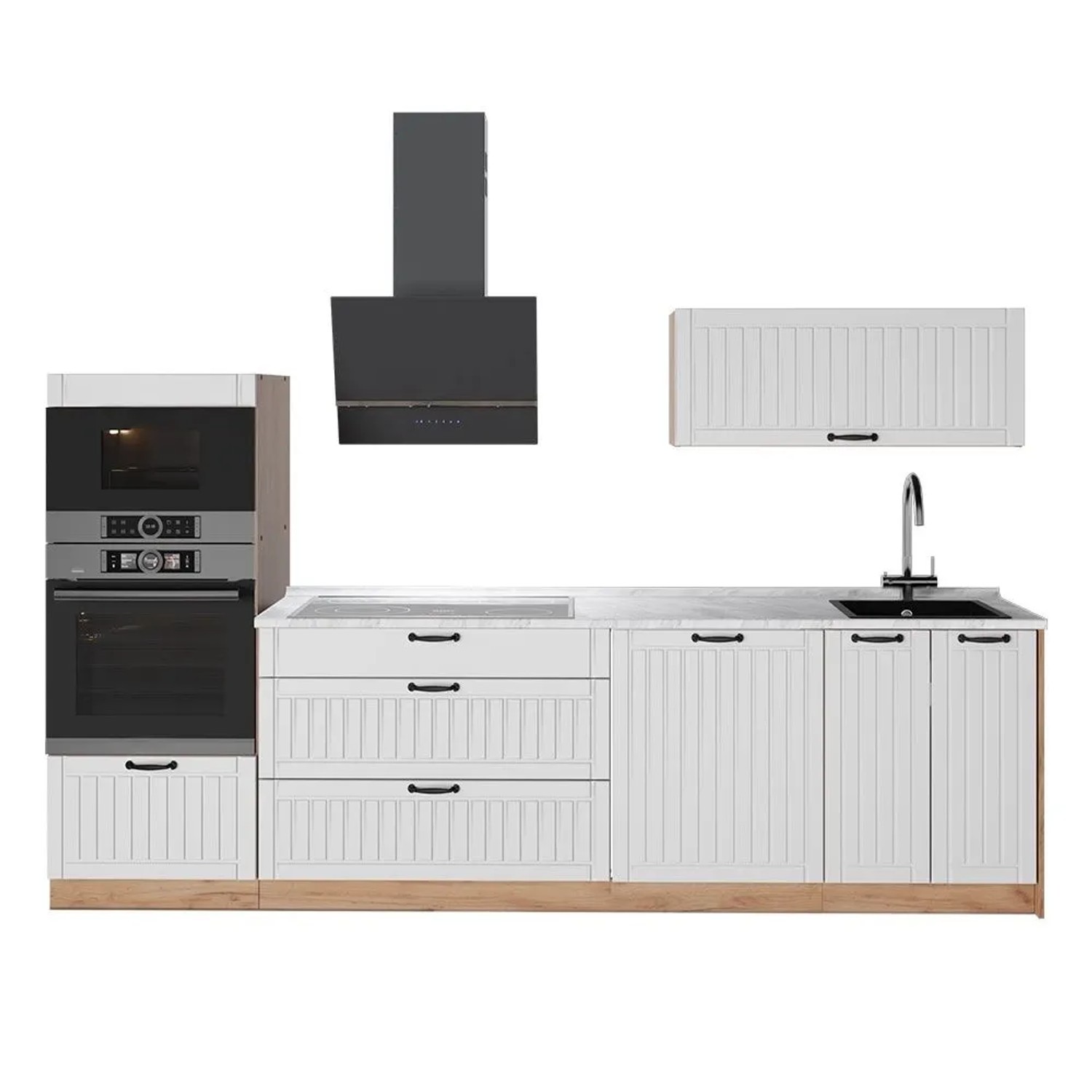 Vicco Küchenzeile Fame-Line Weiß Landhaus/Goldkraft Eiche 280 x 154 AP Marmor Art Nr 64705