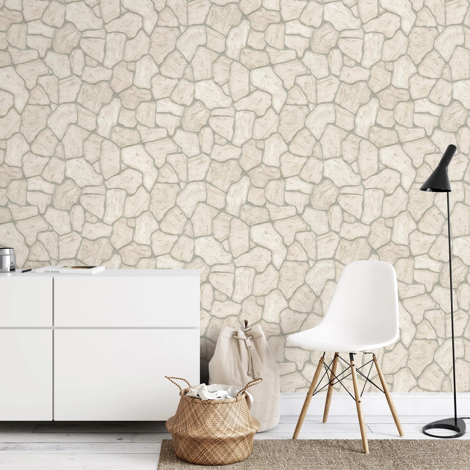 Bricoflor Steinwand Tapete in Creme Beige Helle Vliestapete in Bruchstein  Optik für Flur und Wohnzimmer Naturstein Wandtapete für Diele