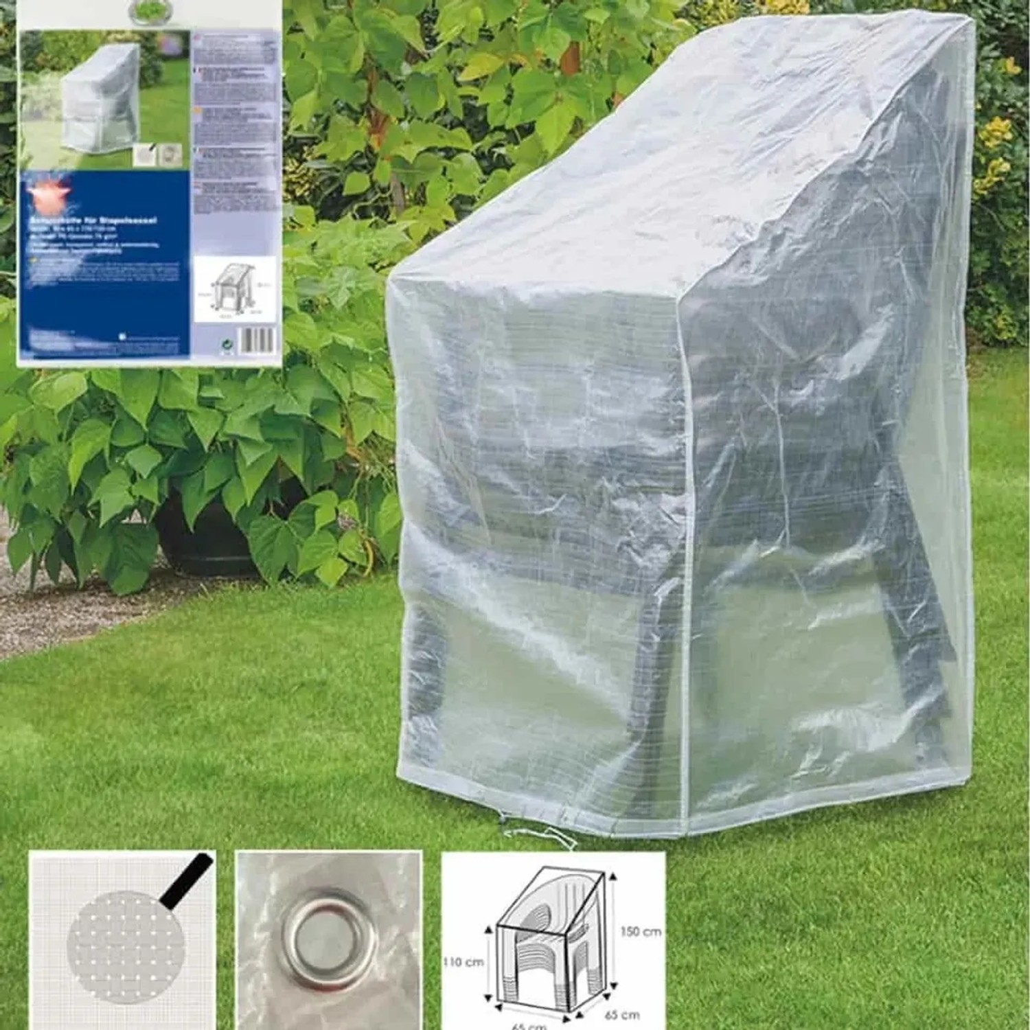 Boni-Shop Schutzhülle Transparent für Verstellbaren Gartenstuhl 65x65x120/80 cm