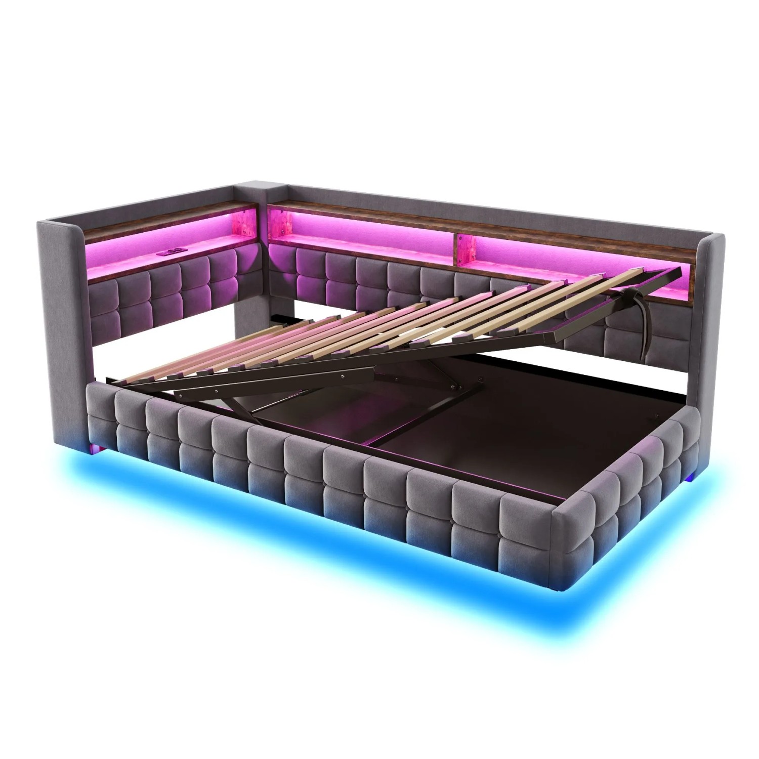 Merax Schlafsofa 90x200cm Hydraulik Stauraum LED USB Dunkelgrau