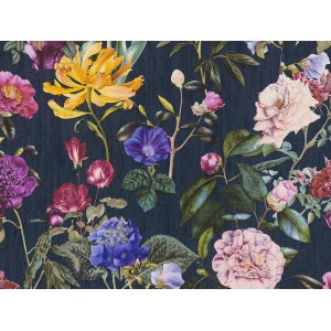 Jette Joop Vliestapete mit Blumenmuster in Dunkelblau. Dekorative Tapete mit floralem Design.