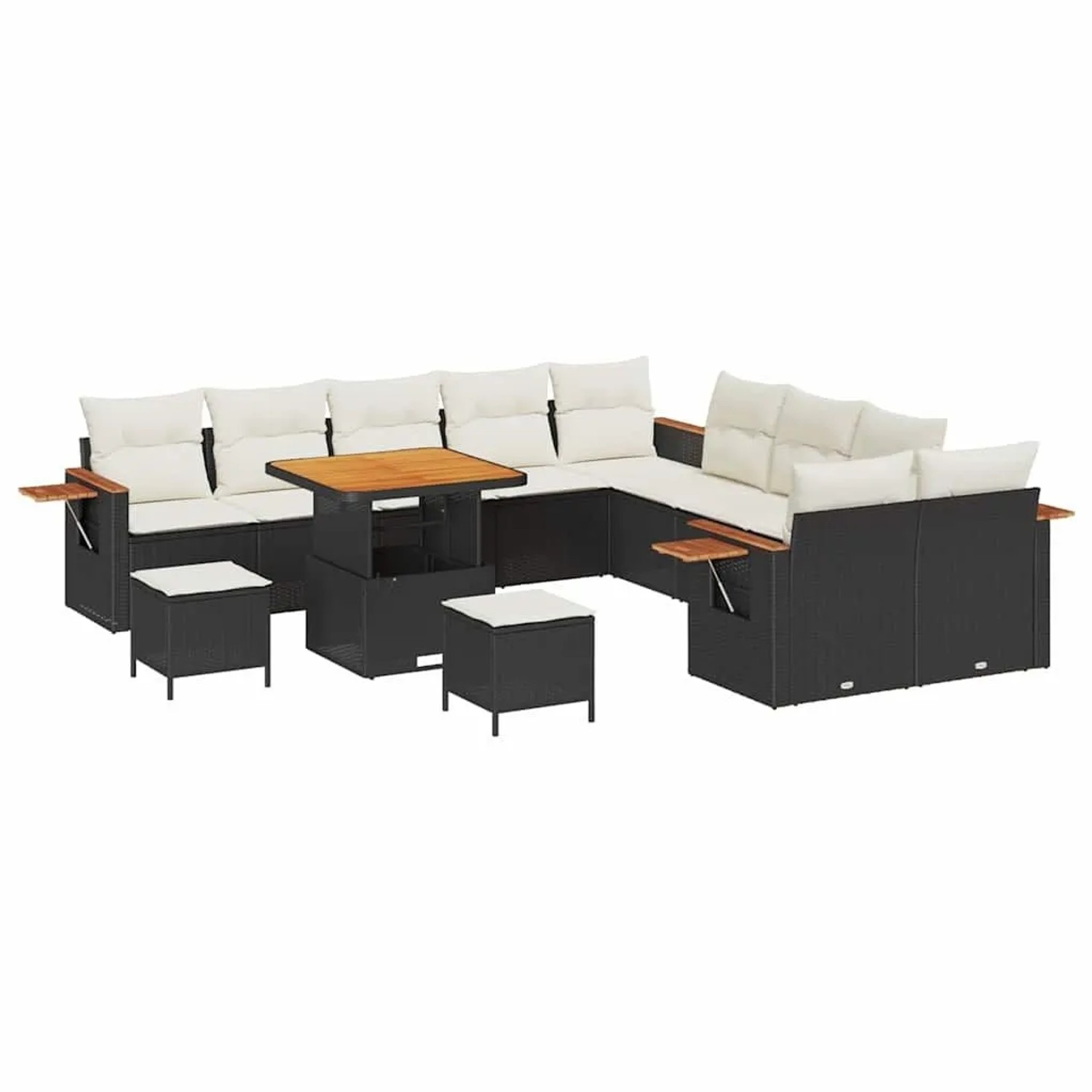 vidaXL Gartensofa-Set mit Kissen 13 Stk Schwarz und Creme 3363230