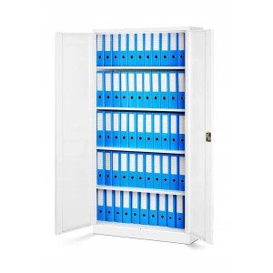 Weißer Jan Nowak Aktenschrank JAN H mit geöffneten Türen und blauen Ordnern.