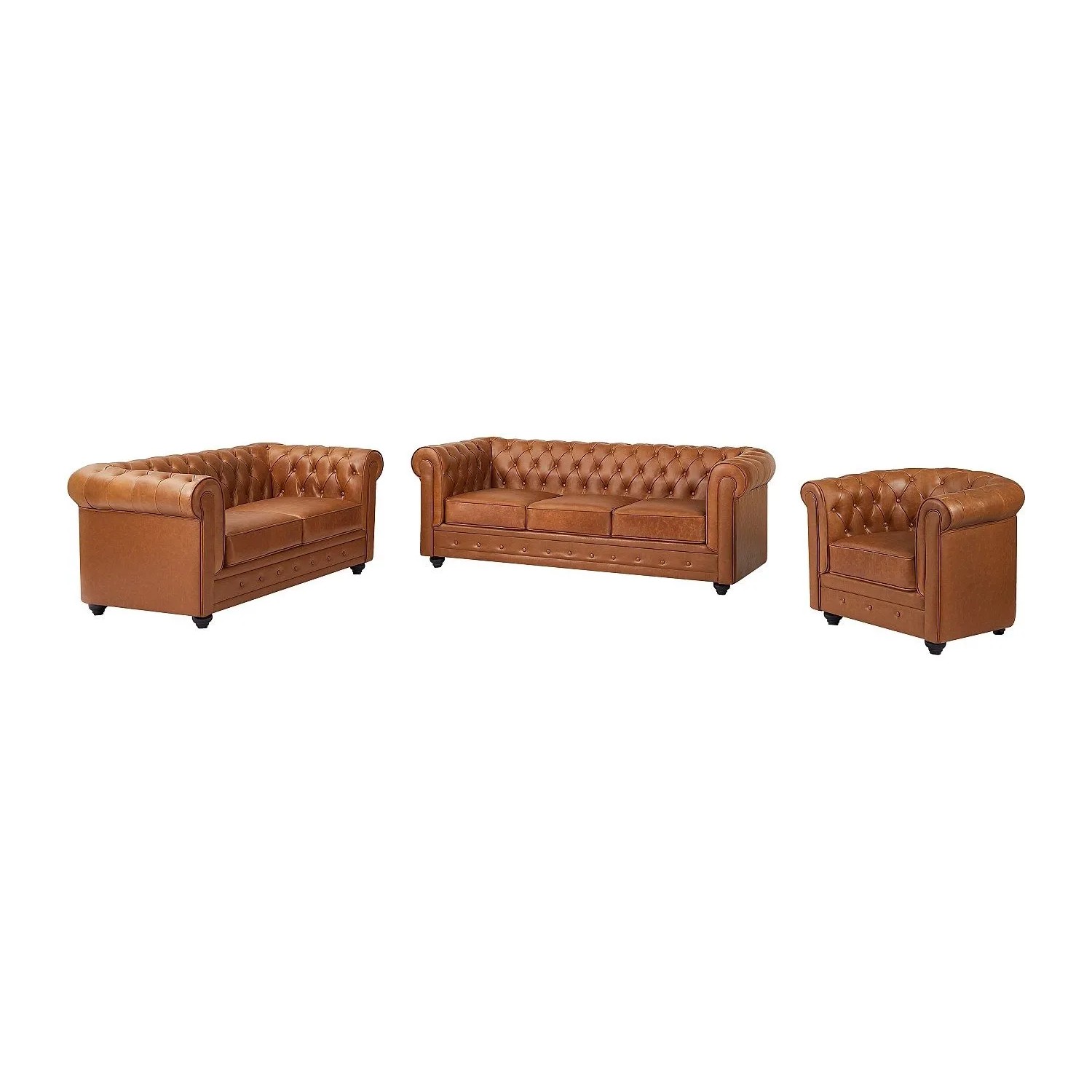 Vente-unique Couchgarnitur Mit Sessel Chesterfield Camel 82 cm  165 cm  205 cm