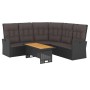 Schwarzes 2-tlg. Garten Lounge Set aus Poly Rattan mit Tisch und Ecksofa mit Kissen.