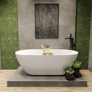 Bad Land Freistehende Badewanne ASGER 170x75 + Bambus Badewannenablage + Ablauf