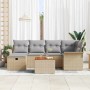 Beiges 7-teiliges vidaXL Garten-Sofa-Set aus Rattan mit Kissen und Stauraum.