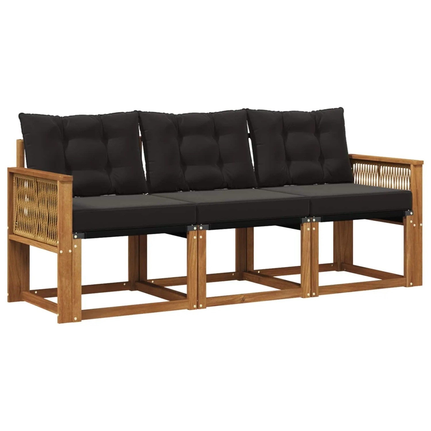 vidaXL Outdoor-Sofagarnitur mit Kissen 3 Stk Natur und Schwarz 3381748