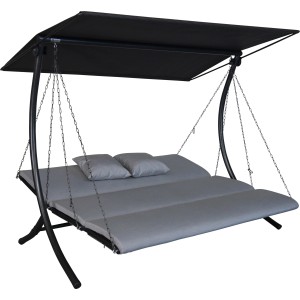 Angerer Hollywoodschaukel Swing Zip Granit, 3-Sitzer mit Liegefunktion und Sonnendach.